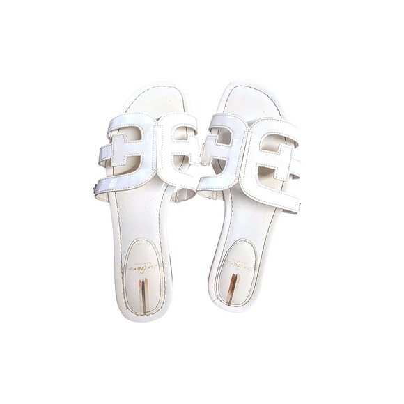 Sam Edelman Shoes - Sam Edelman Bay Slide Sandals Womens 9M White Patent Cutout Flat Slip On Shoes